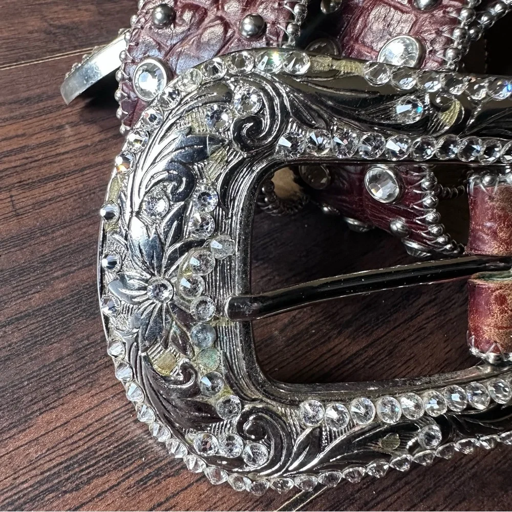 b.b. Simon Chocolate Croc Crystal Brown Leather Belt